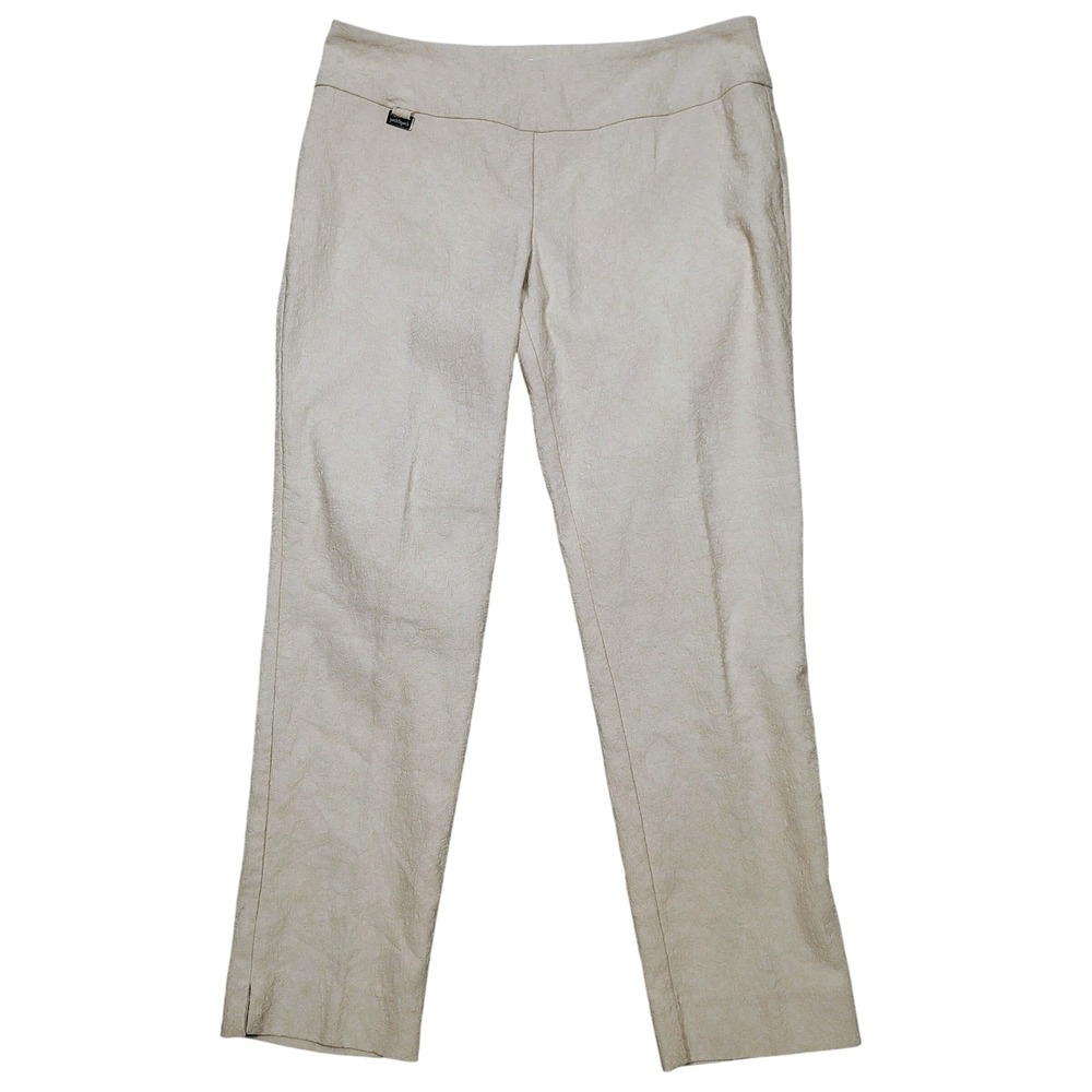 Peck & Peck Pants Women 12P Beige Jacquard Floral Stretch Cotton Blend Trousers